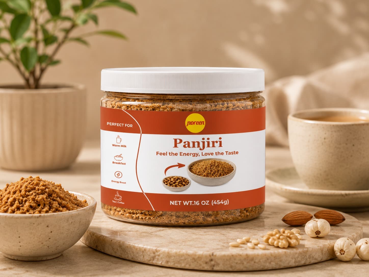 A jar of Noreen Foods Panjiri, 16 oz (454g).